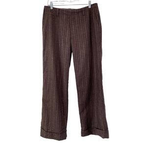 Eddie Bauer Recycled Wool Trousers Womens Sz 10 P Wide Leg Cuffed Pink Pinstripe